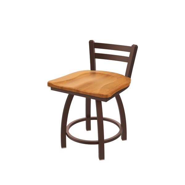 18" Low Back Swivel Vanity Stool, Bronze Finish, Med Maple Seat